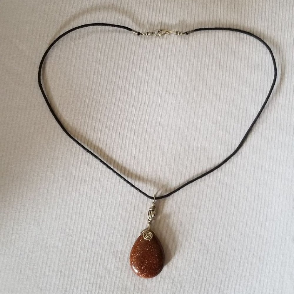 Goldstone with charm bead & spiral swirl wire work bead wrapping handmade